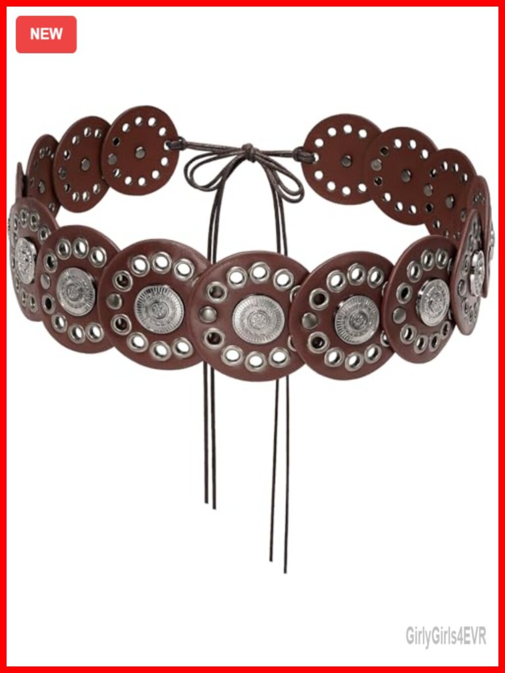 Western Disc Belt Boho Concho Faux Leather Adjustable Knot Tie Waist